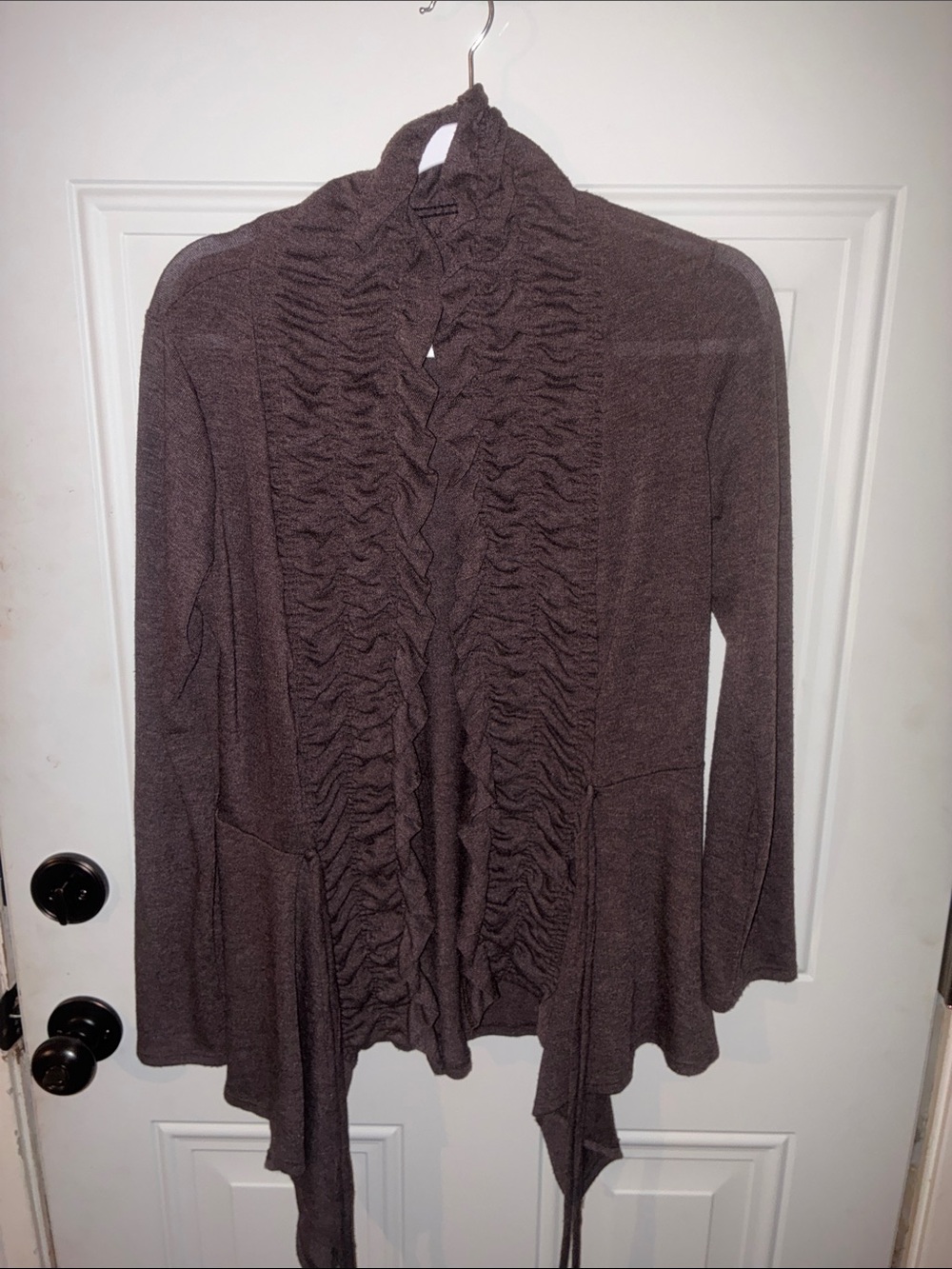 Emerald Ruffled Open-Front Cardigan - Brown